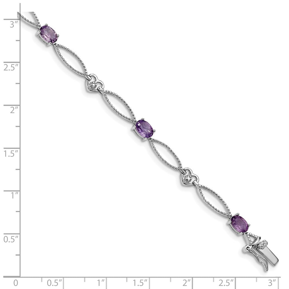 Sterling Silver Rhodium-plated Diamond & Amethyst Oval D/C Bracelet - Product Photo