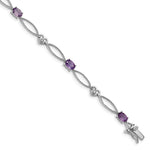 Sterling Silver Rhodium-plated Diamond & Amethyst Oval D/C Bracelet - Product Photo