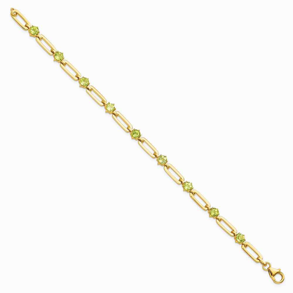 Sterling Silver Gold-tone 5mm 3.6PE Peridot Paperclip Chain Bracelet - Product Photo