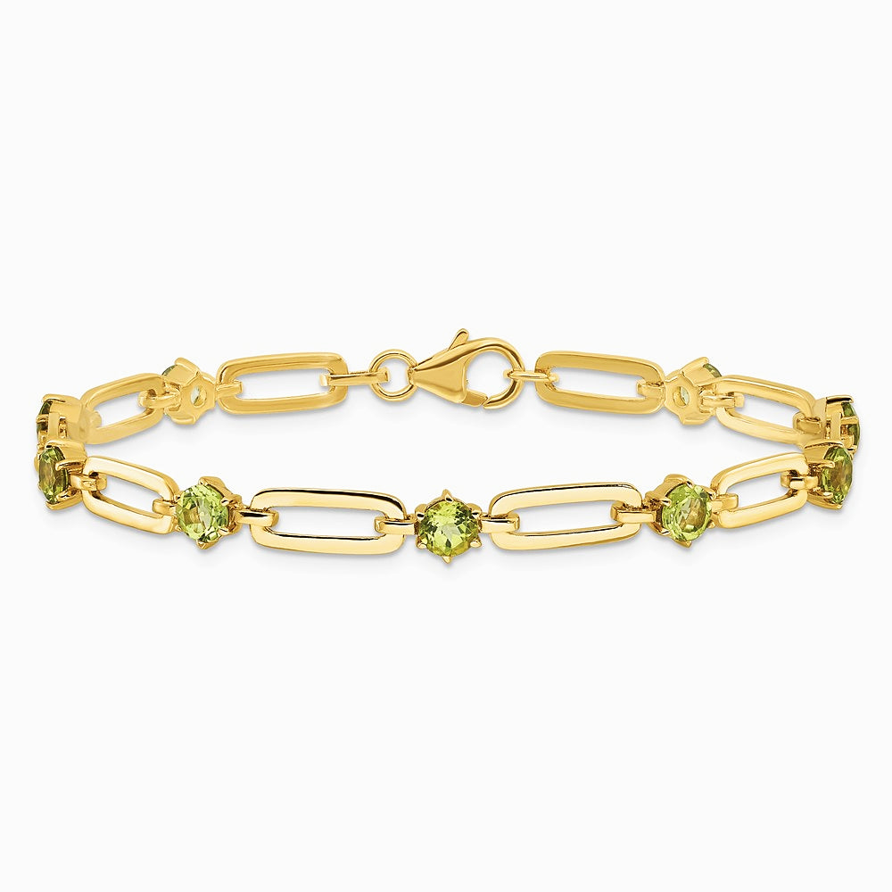 Sterling Silver Gold-tone 5mm 3.6PE Peridot Paperclip Chain Bracelet - Product Photo