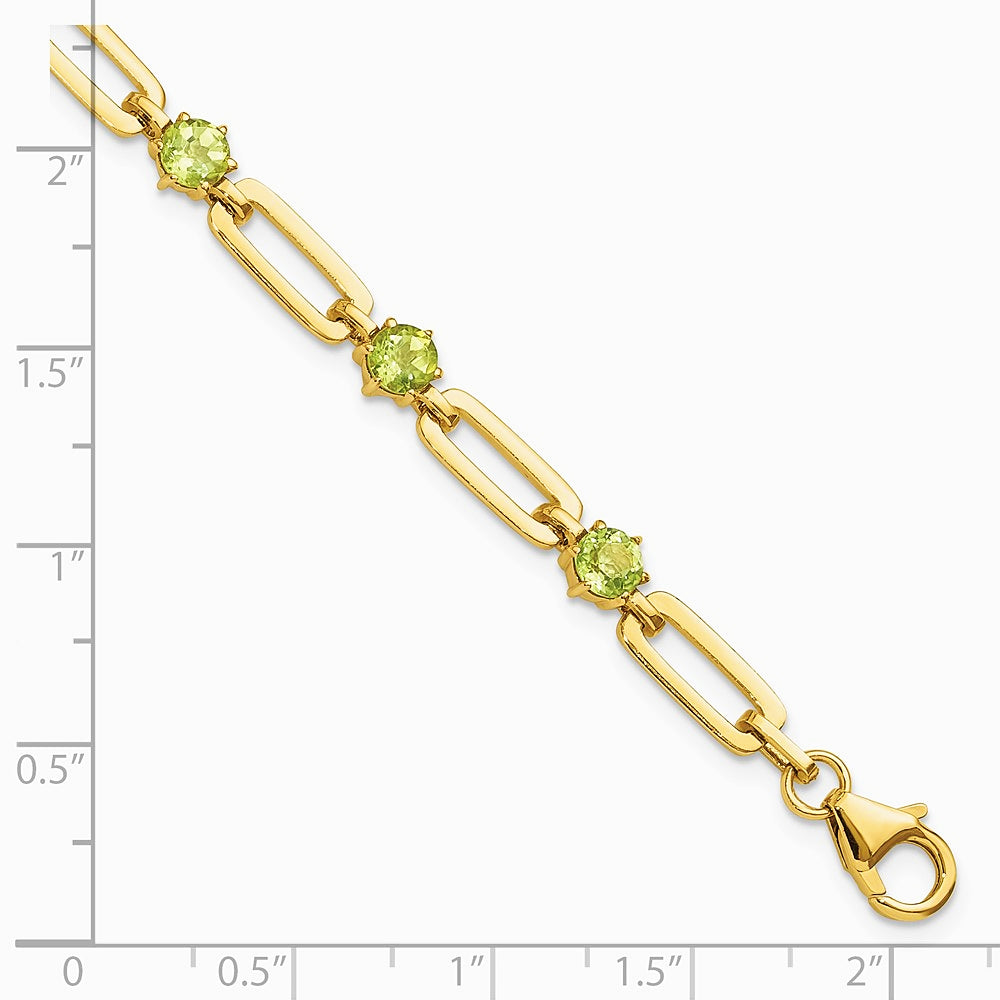 Sterling Silver Gold-tone 5mm 3.6PE Peridot Paperclip Chain Bracelet - Product Photo