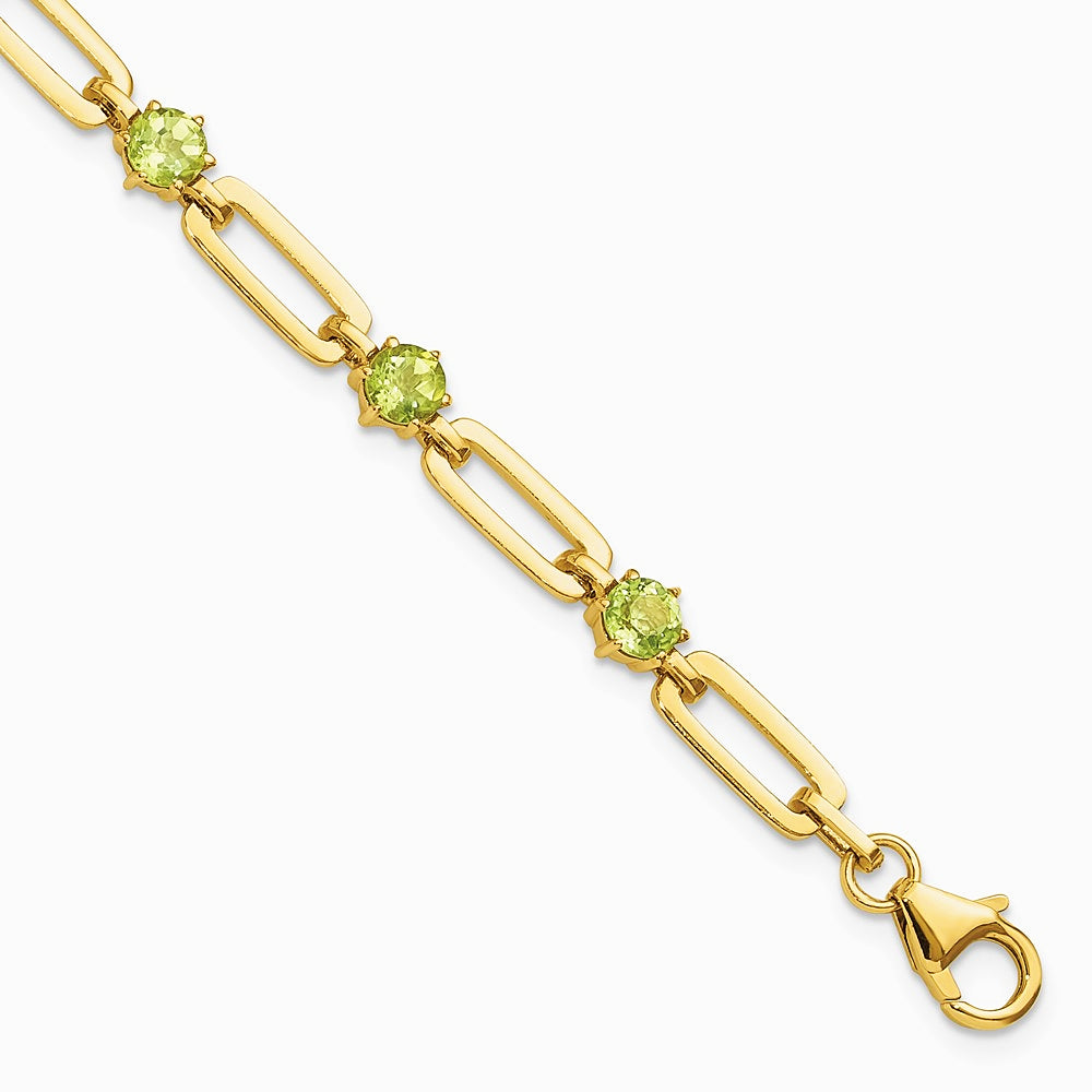 Sterling Silver Gold-tone 5mm 3.6PE Peridot Paperclip Chain Bracelet - Product Photo