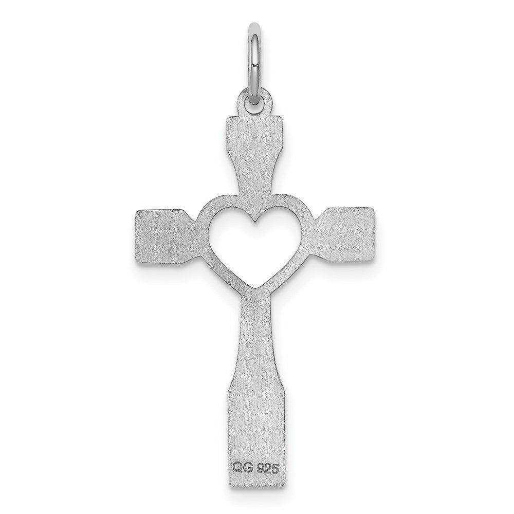 Sterling Silver Rhodium-plated Laser Cut Cross Pendant - Product Photo