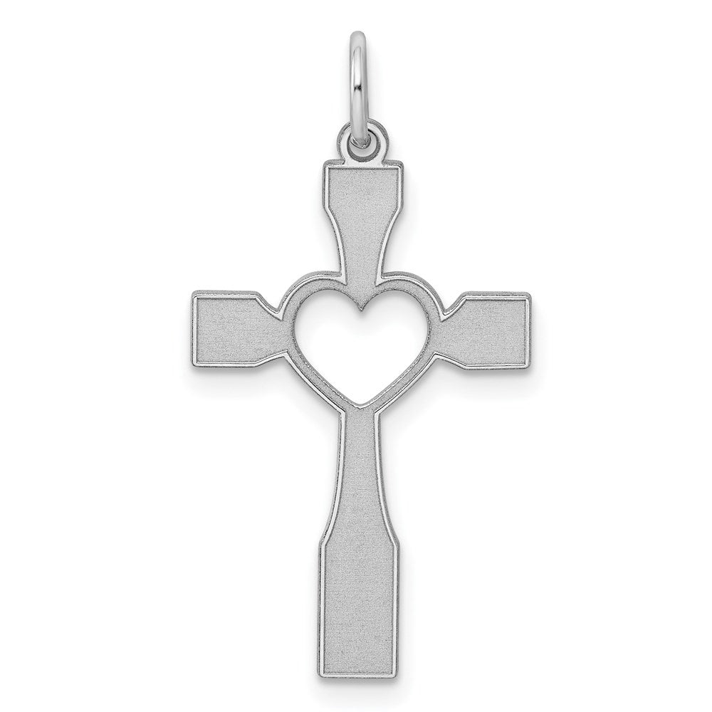 Sterling Silver Rhodium-plated Laser Cut Cross Pendant - Product Photo