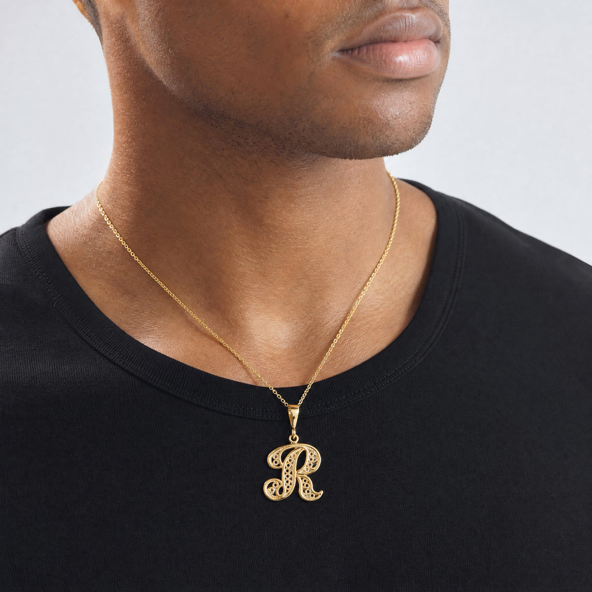 10k Initial R Pendant - Model Shot