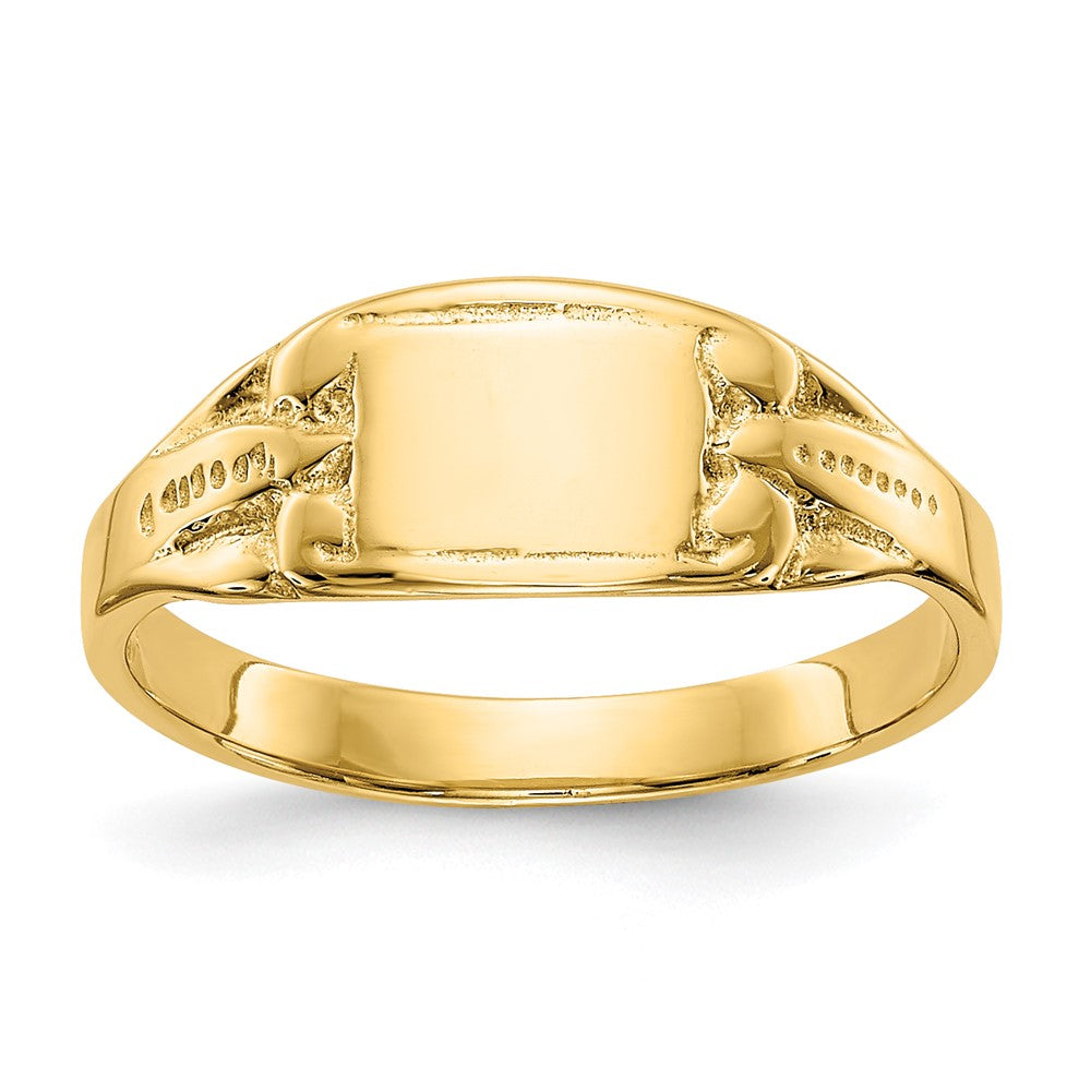 14K Polished Rectangular Baby Signet Ring - Product Photo