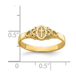 14K Yellow Gold Cross Inside Oval W/Scroll and Heart Ring - Product Photo