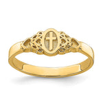 14K Yellow Gold Cross Inside Oval W/Scroll and Heart Ring - Product Photo