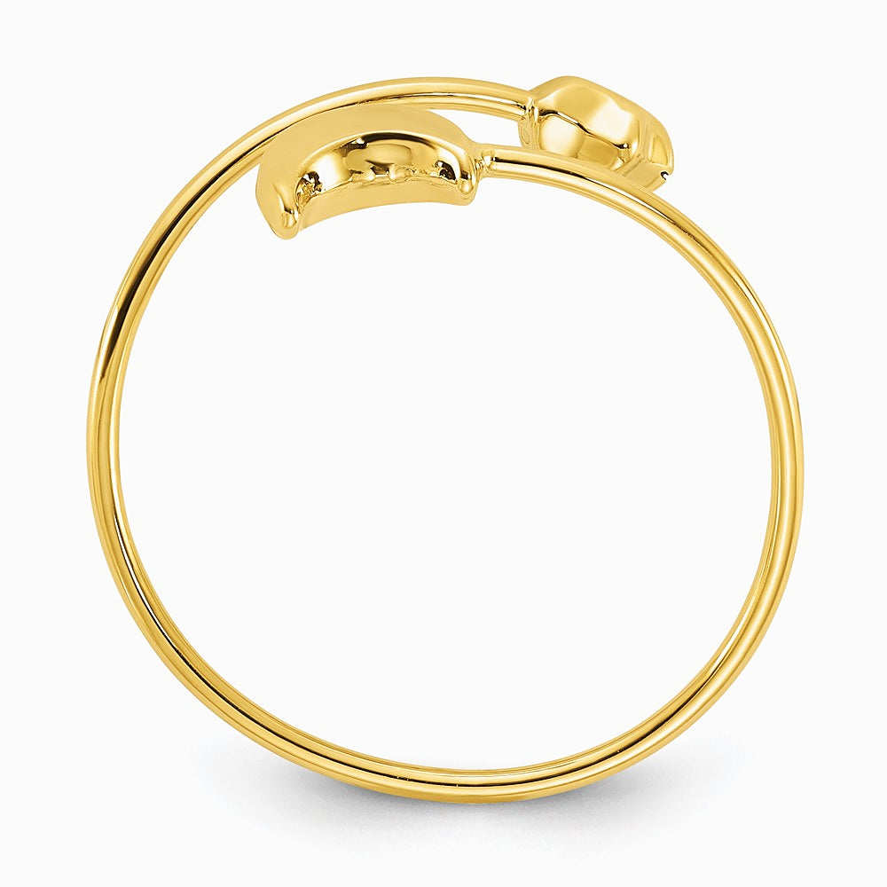 14K Yellow Gold Polished Adjustable Moon and Star Ring - Product Photo