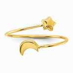 14K Yellow Gold Polished Adjustable Moon and Star Ring - Product Photo
