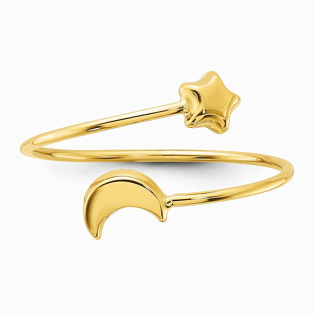 14K Yellow Gold Polished Adjustable Moon and Star Ring - Product Photo
