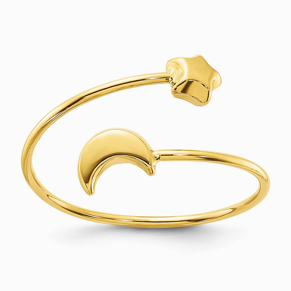 14K Yellow Gold Polished Adjustable Moon and Star Ring - Product Photo