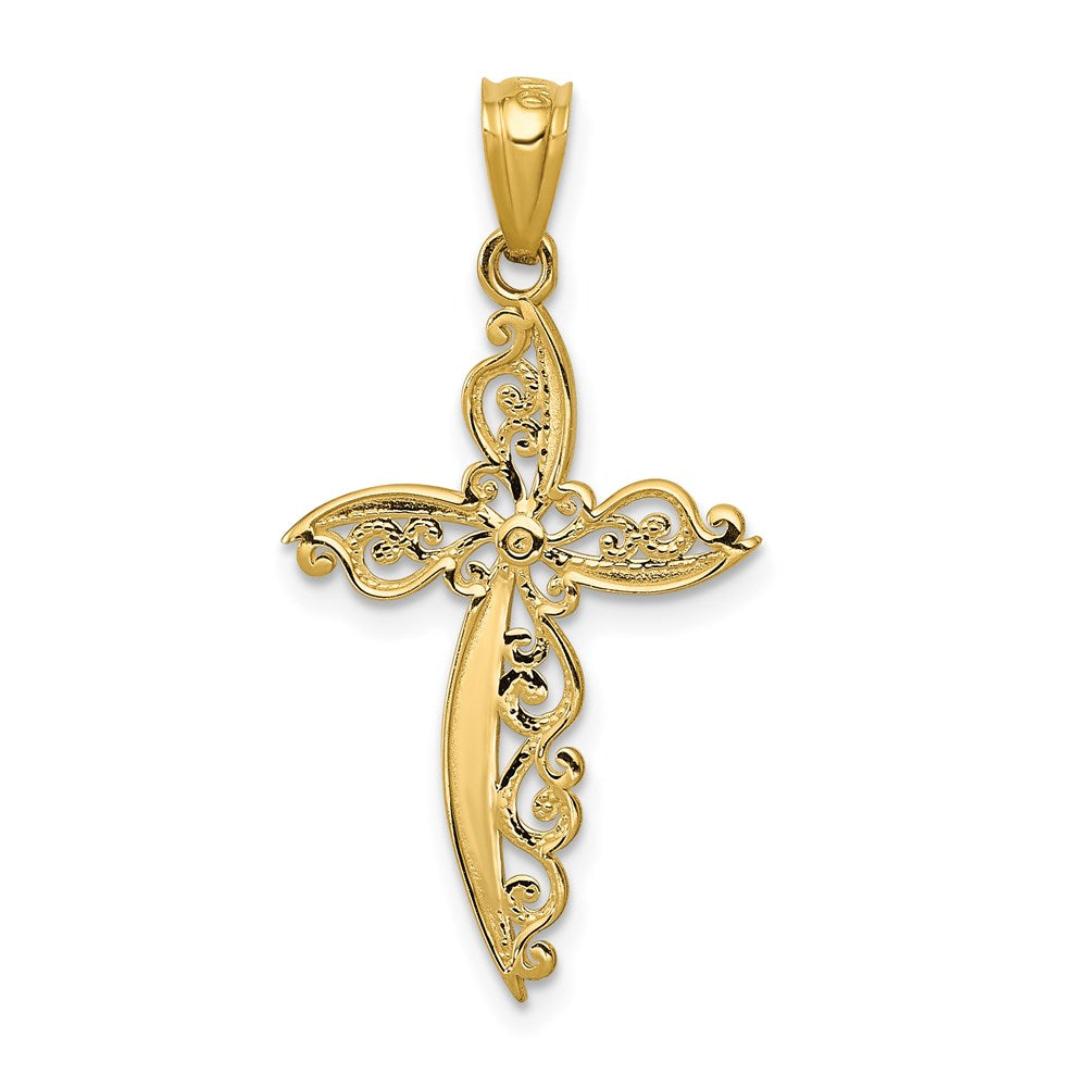 14k Scroll Design Cross Pendant - Product Photo