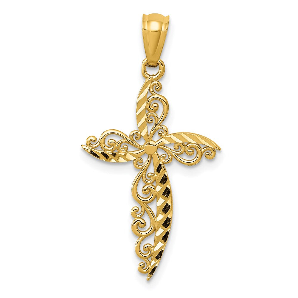 14k Scroll Design Cross Pendant - Product Photo