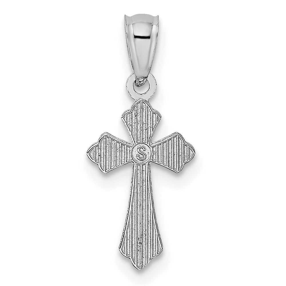 14k White Gold Budded Cross Charm - Product Photo