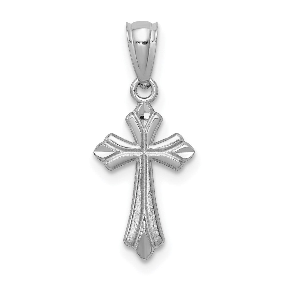 14k White Gold Budded Cross Charm - Product Photo