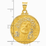 14K Yellow Gold Head of Christ Medal Hollow Round Pendant - Product Photo