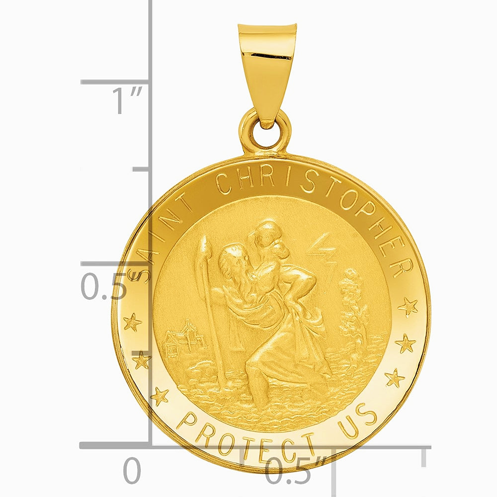 14K Yellow Gold Saint Christopher Medal Hollow Pendant - Product Photo