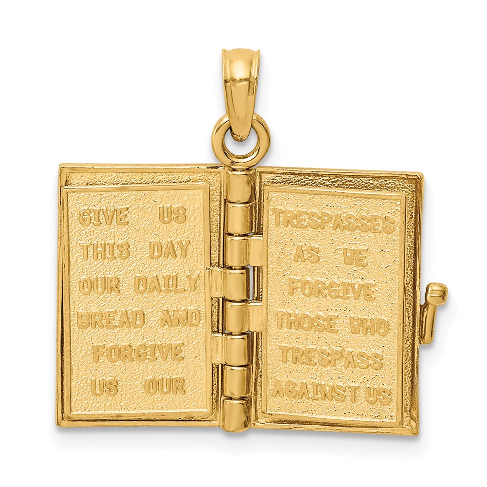 14K 3D Pink Enameled Lord's Prayer Bible Pendant - Product Photo