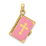 14K 3D Pink Enameled Lord's Prayer Bible Pendant - Product Photo