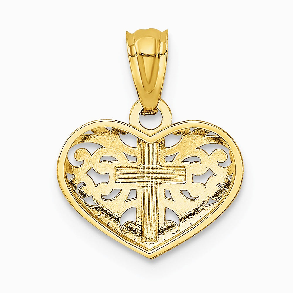 14K Yellow & Rhodium with Rhodium Cross in Heart Pendant - Product Photo