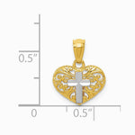 14K Yellow & Rhodium with Rhodium Cross in Heart Pendant - Product Photo
