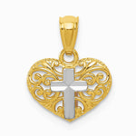 14K Yellow & Rhodium with Rhodium Cross in Heart Pendant - Product Photo