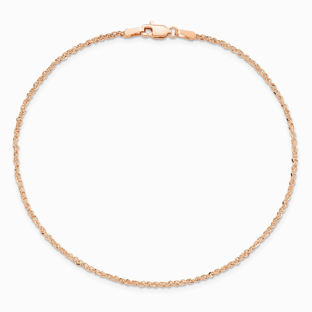 14K Rose Gold 1.7mm Ropa Chain Anklet Bracelet 9"-10" - Product Photo
