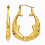 14K Yellow Gold Polished Dolphin Hoop Earrings - Product Photo