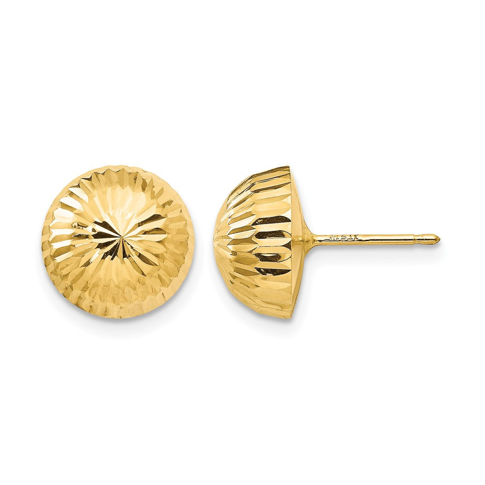 14K Yellow Gold Polished & Diamond-Cut 10mm Button Post Earrings