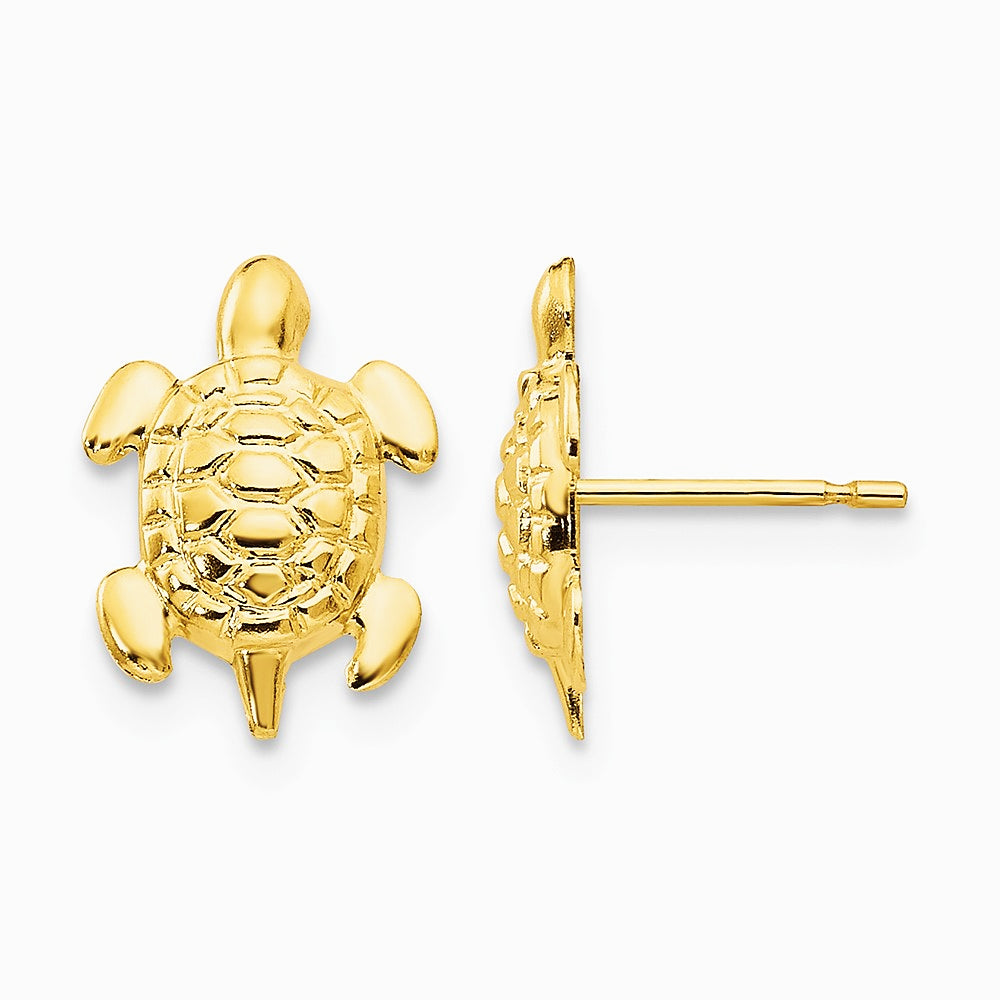 14K Yellow Gold Turtle Post Earrings