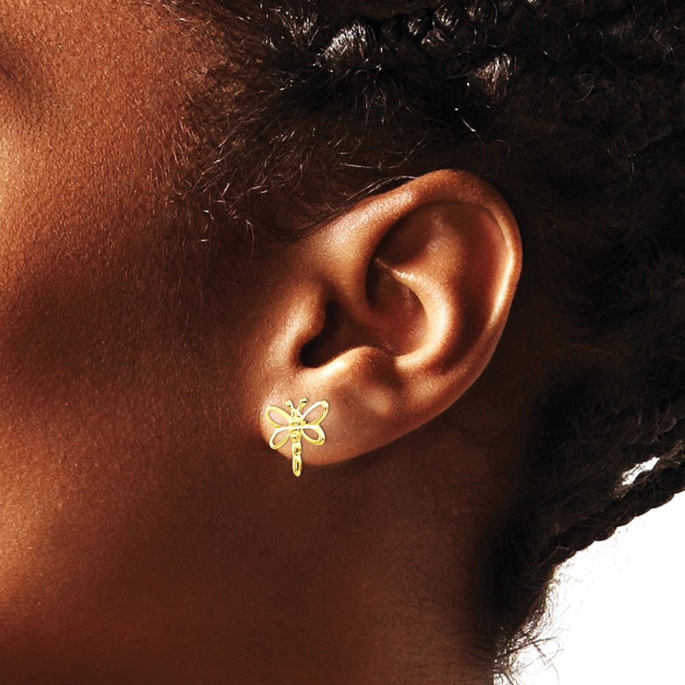 14K Yellow Gold Dragonfly Post Earrings - Product Photo