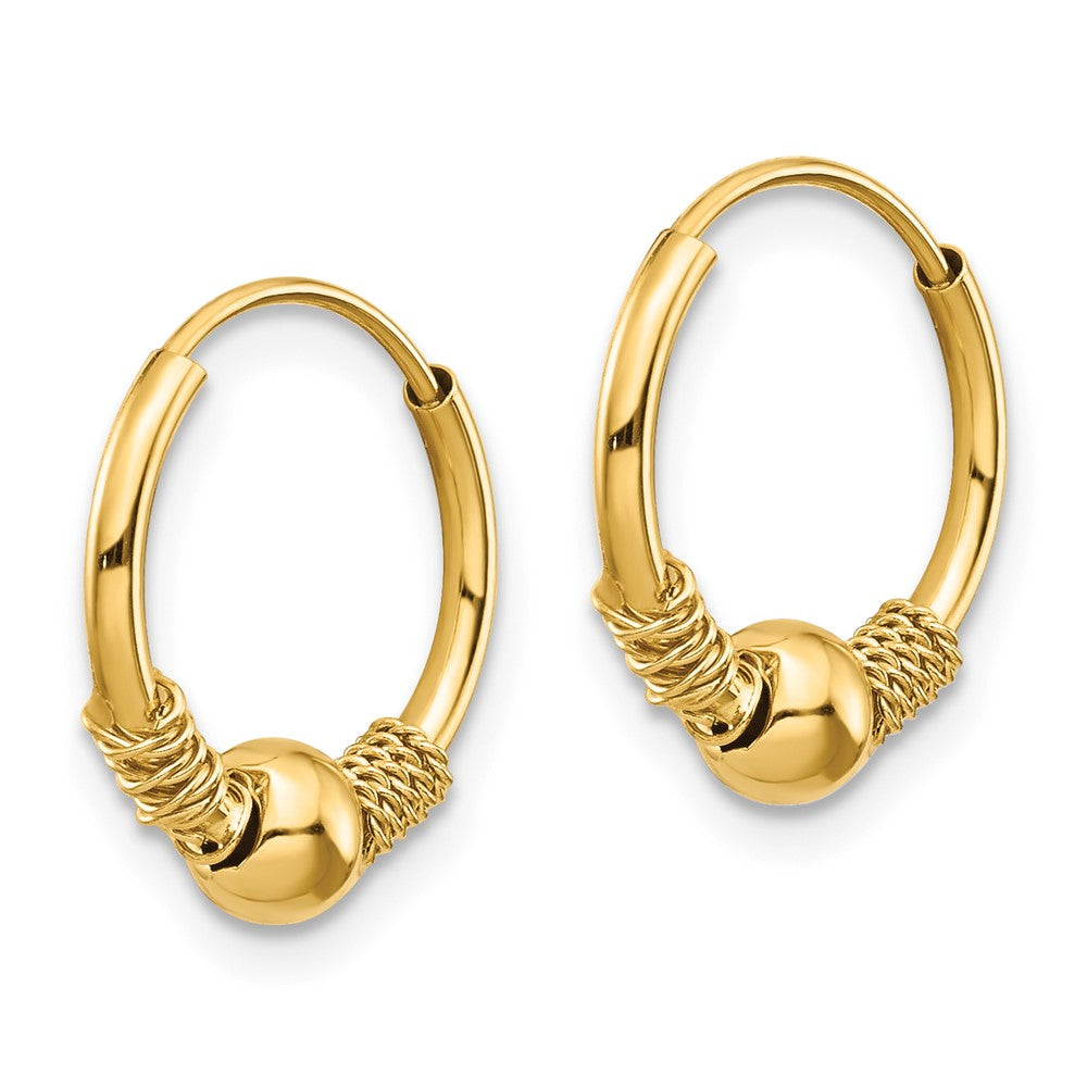 14K Yellow Gold Endless Hoop with Bead Earrings - Product Photo