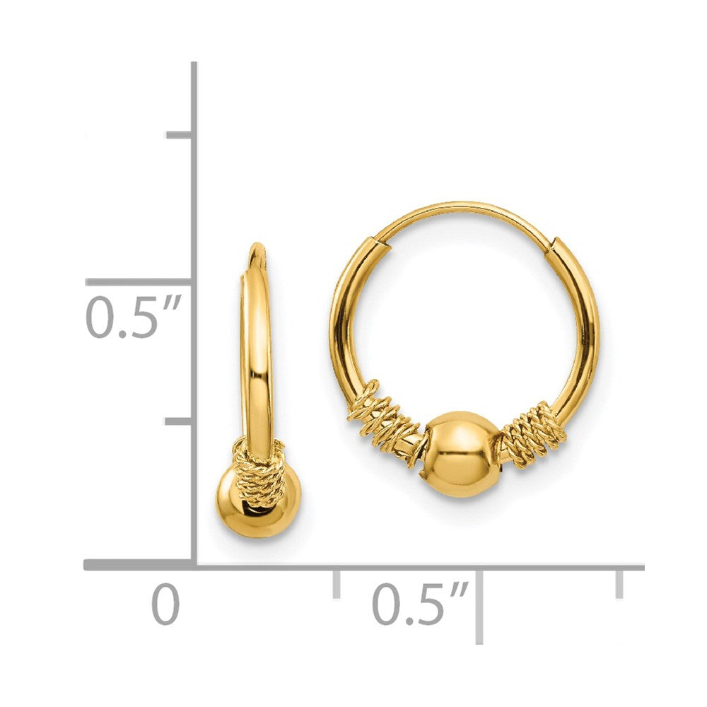 14K Yellow Gold Endless Hoop with Bead Earrings - Product Photo