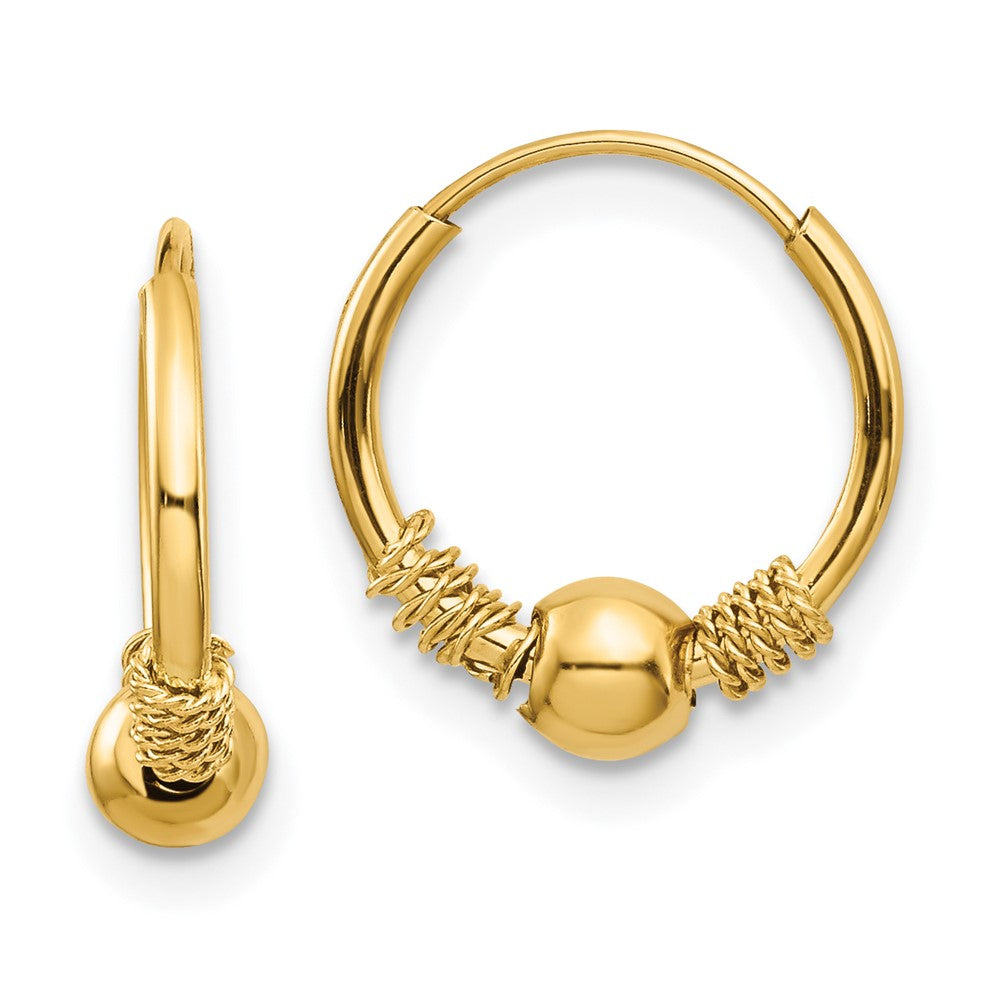 14K Yellow Gold Endless Hoop with Bead Earrings - Product Photo