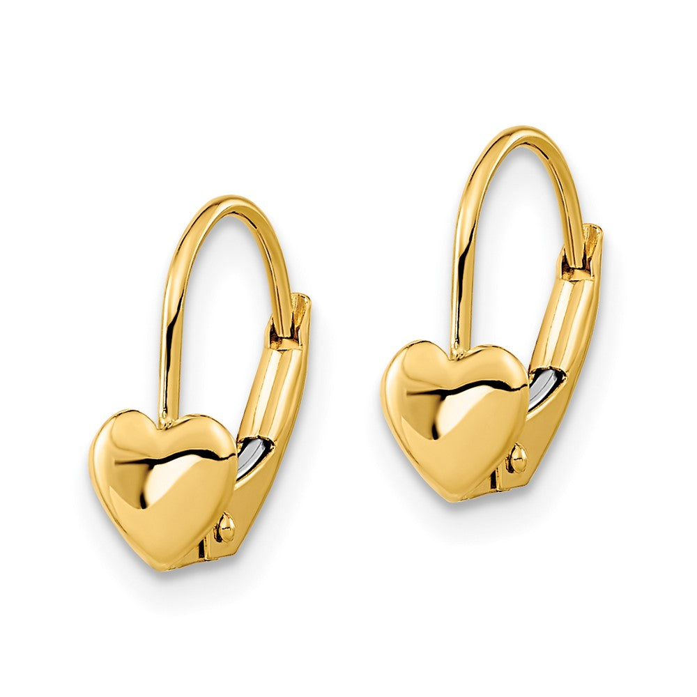 14K Yellow Gold Heart Leverback Earrings - Product Photo