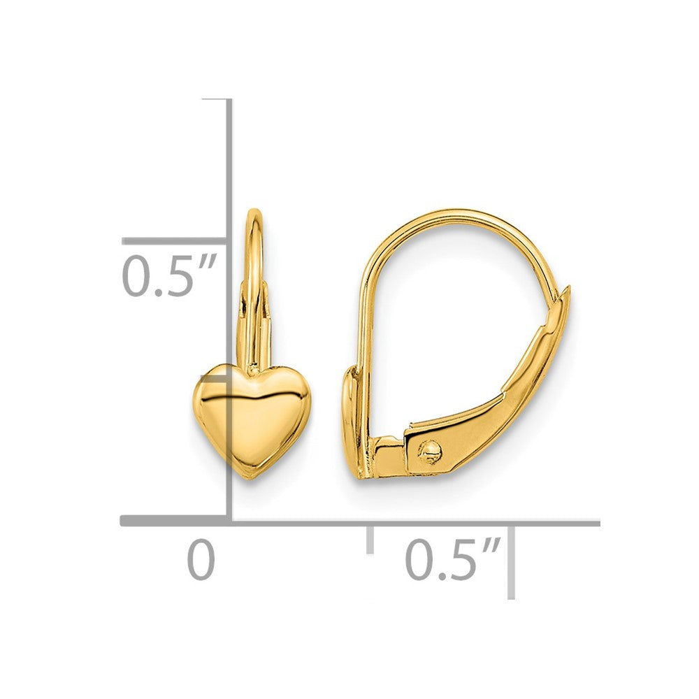 14K Yellow Gold Heart Leverback Earrings - Product Photo