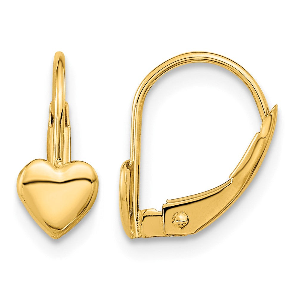 14K Yellow Gold Heart Leverback Earrings - Product Photo