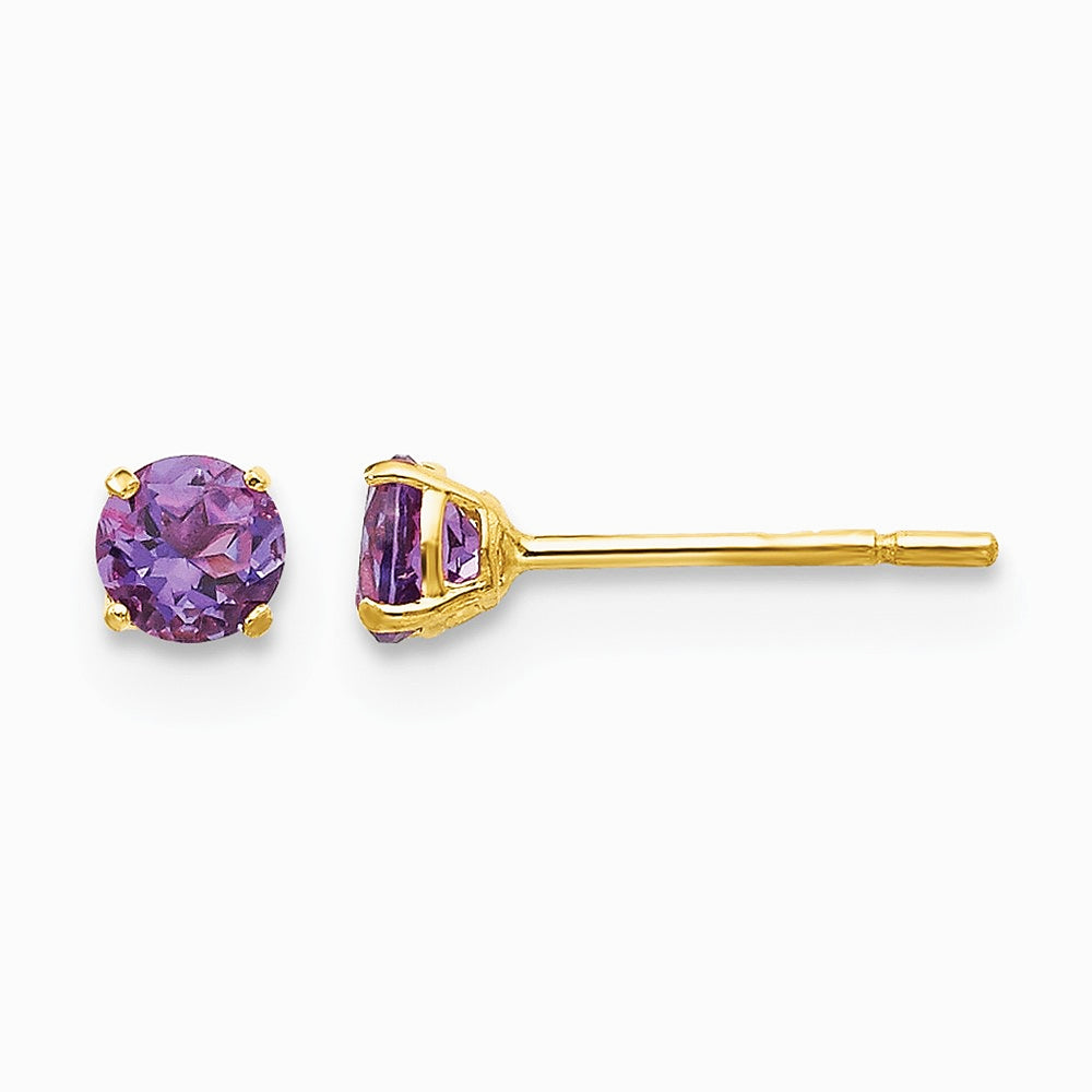 14K Yellow Gold Round Amethyst 3 mm Post Earrings