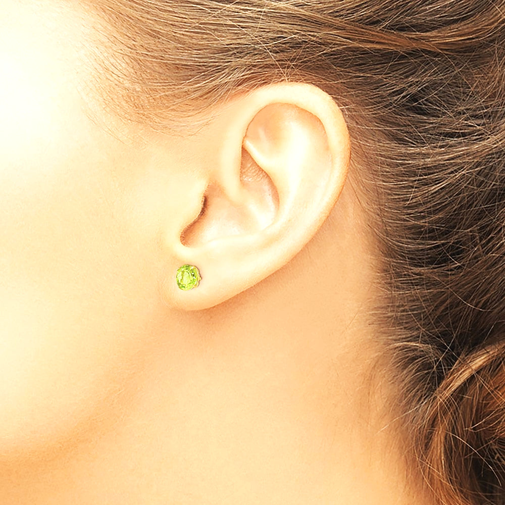 14K Yellow Gold Round Peridot 6mm Post Earrings - Product Photo