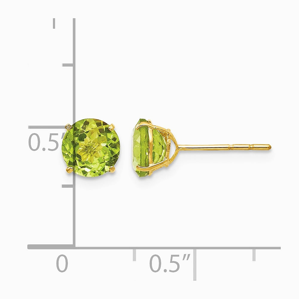 14K Yellow Gold Round Peridot 6mm Post Earrings - Product Photo