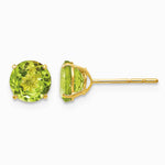14K Yellow Gold Round Peridot 6mm Post Earrings - Product Photo