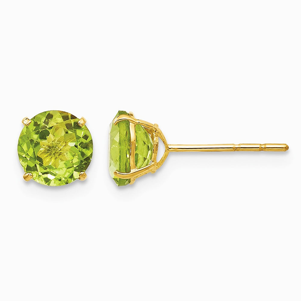 14K Yellow Gold Round Peridot 6mm Post Earrings - Product Photo