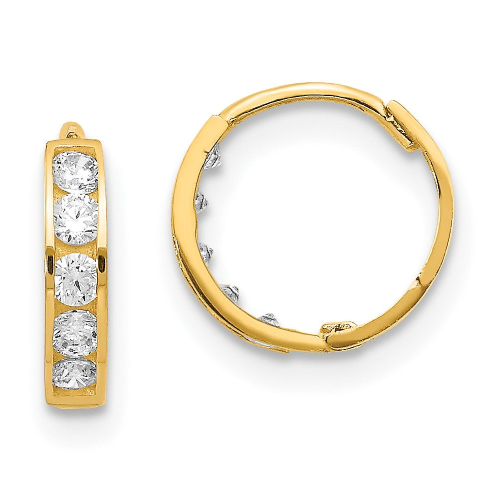 14K Yellow Gold CZ Hinged Hoop Earrings - Product Photo