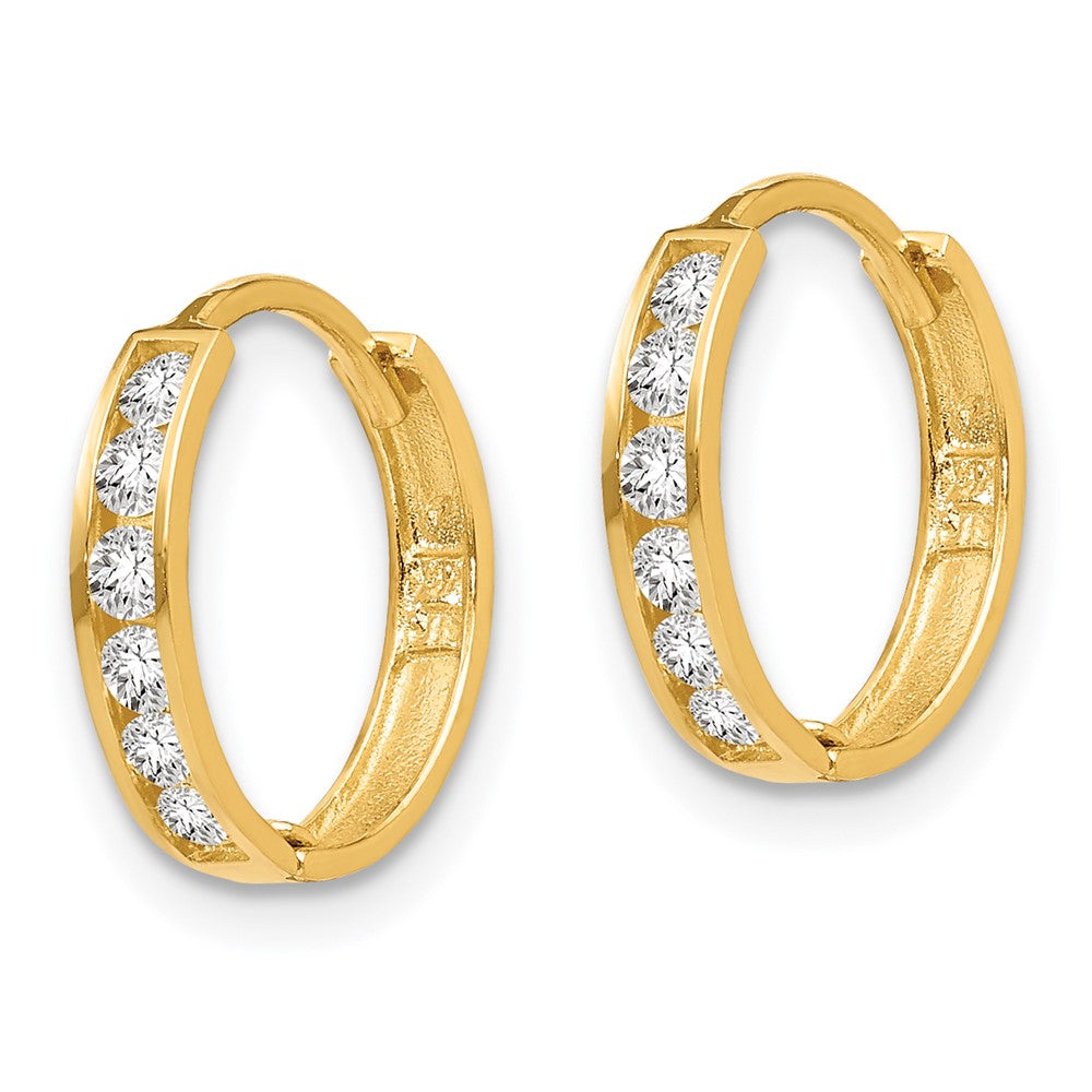 14K Yellow Gold CZ Hinged Hoop Earrings - Product Photo