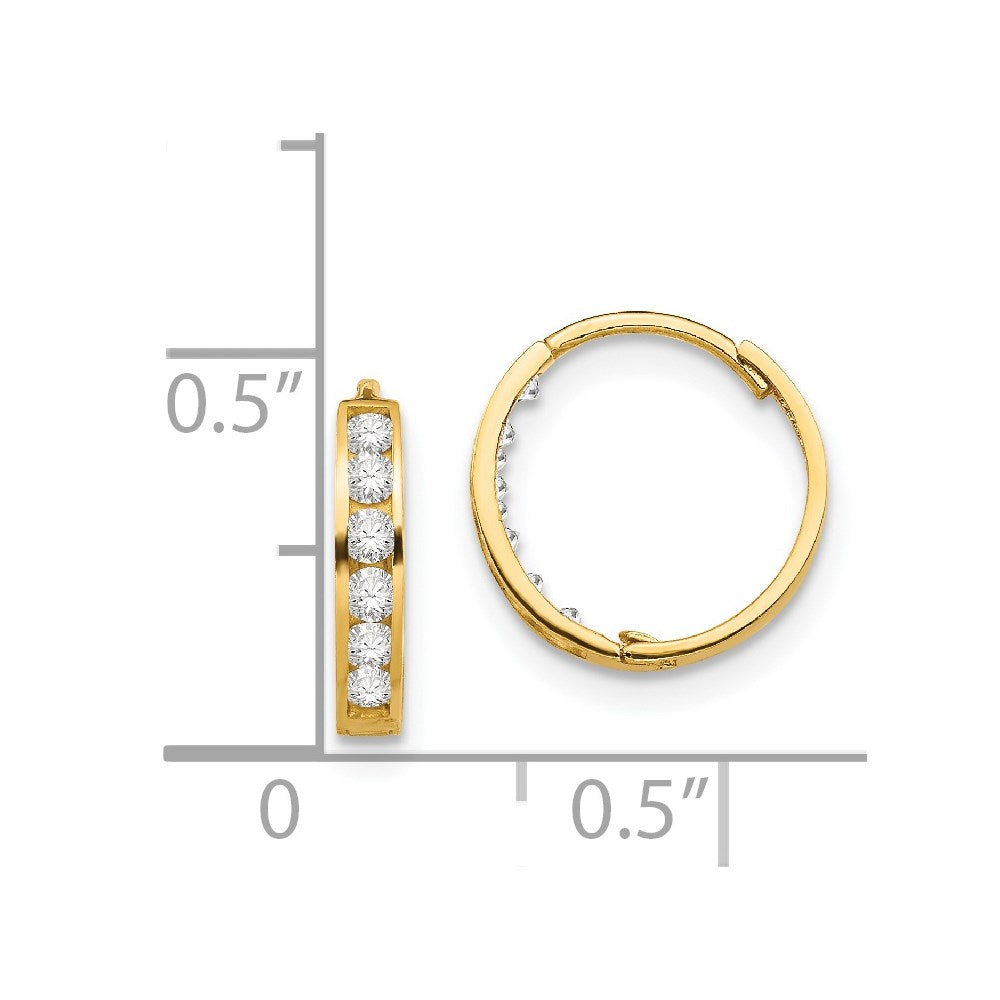 14K Yellow Gold CZ Hinged Hoop Earrings - Product Photo