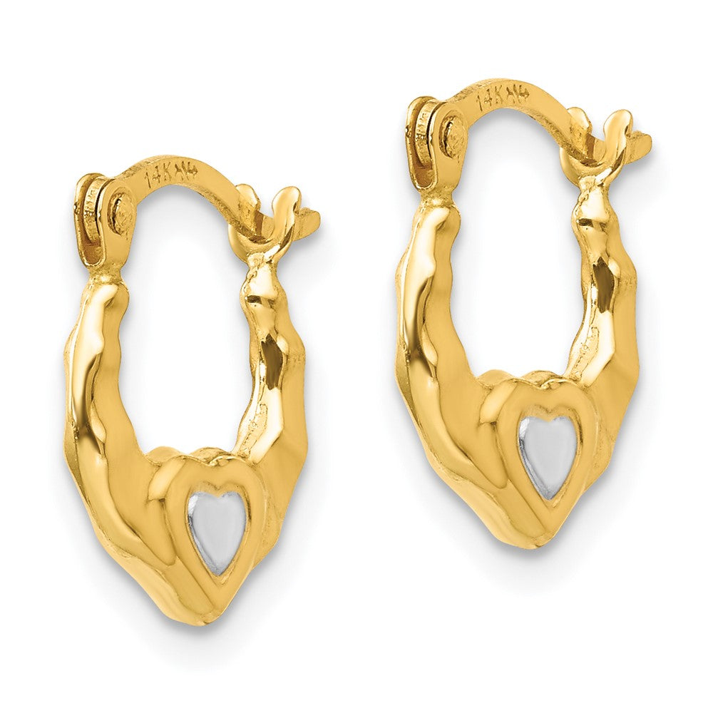 14K Madi K w/Rhodium Heart Hollow Hoop Earrings - Product Photo