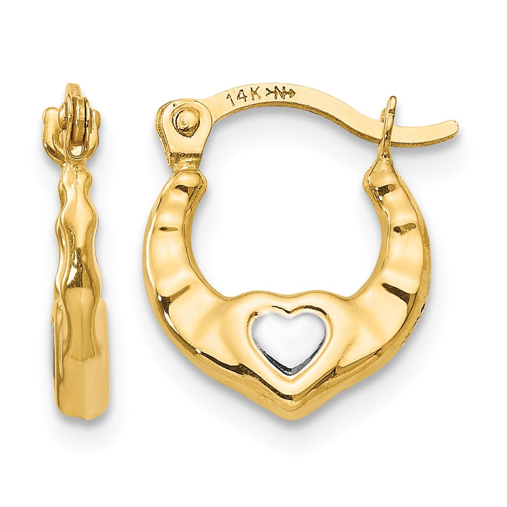 14K Madi K w/Rhodium Heart Hollow Hoop Earrings - Product Photo