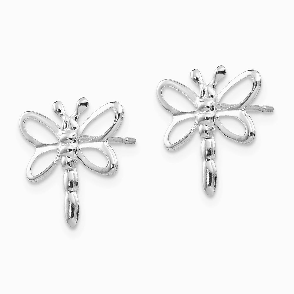 14K White Gold Polished Dragonfly Earrings - Product Photo