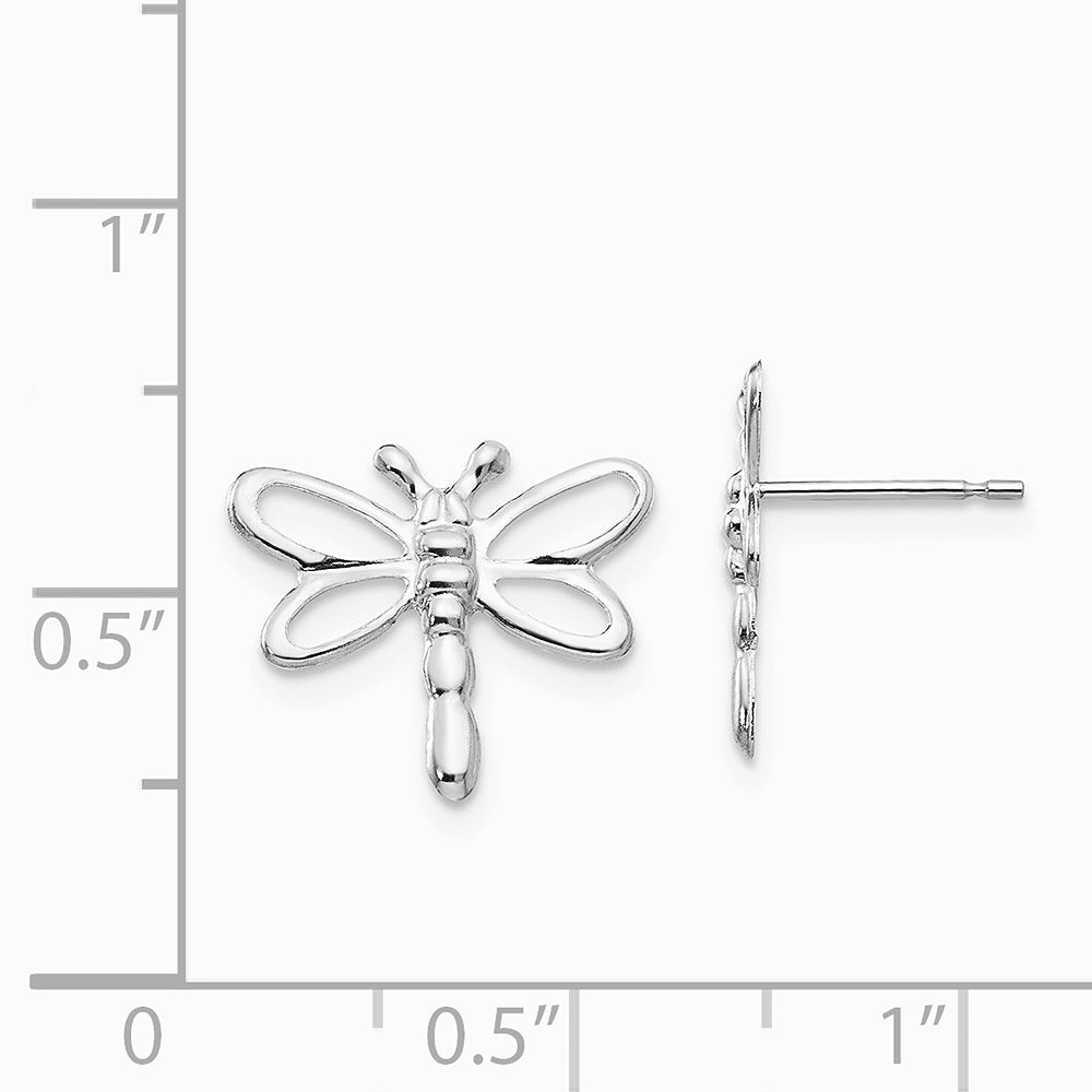 14K White Gold Polished Dragonfly Earrings - Product Photo